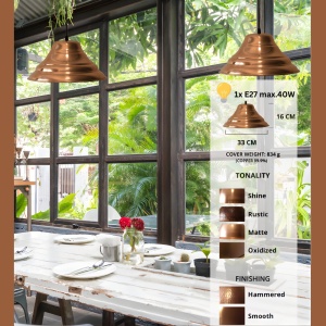 Lustra vintage din cupru CS09CO, finisaj mat, diametru 33 cm - Img 2