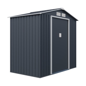 Magazie metalica pentru gradina 213x131x195 cm, gri, usa culisanta dubla - Img 3