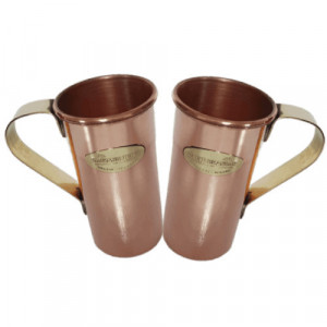 Set 2 Cani Cupru 200 ml Drepte cu Toarta Bronz, Fabricat in Grecia