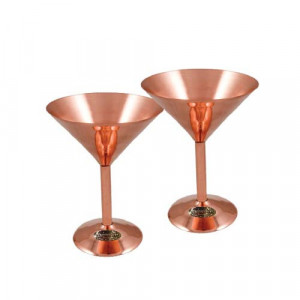 Set 2 Cupe Martini din Cupru Solid pentru Cocktailuri si Sampanie