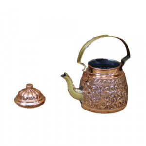 Ceainic Traditional din Cupru Gravat Manual 1L cu Maner din Bronz - Img 3