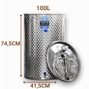 Cisterna inox vin 100L cu capac cu etansare gonflabila – AISI 304, fund plan - Toscana Inox - Img 2