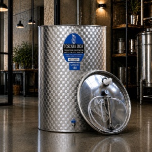 Cisterna inox vin 150L cu capac cu etansare gonflabila – AISI 304, fund plan - Toscana Inox