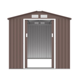 Magazie metalica pentru gradina 213x195x195 cm, maro, usa culisanta dubla - Img 6