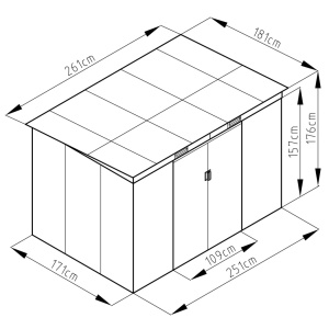 Magazie metalica pentru gradina 261x181x176 cm, maro, usa culisanta dubla - Img 6