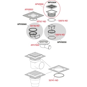 Sifon pardoseală APV26 iesire laterala 105×105/50 mm, grătar oţel, retinere mirosuri - Img 2