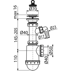 A441P-DN50/40 – Sifon chiuveta cu ventil sita din otel inoxidabil DN70 si racord pentru masina de spalat - Img 2