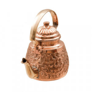 Ceainic Traditional din Cupru Gravat Manual 1L cu Maner din Bronz