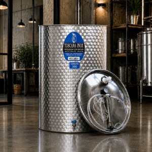 Cisterna inox vin 300L cu capac cu etansare gonflabila – AISI 304, fund plan - Toscana Inox