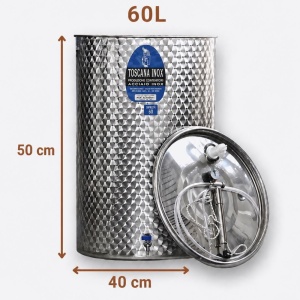 Cisterna inox vin 60L cu capac cu etansare gonflabila – AISI 304, fund plan - Toscana Inox - Img 2
