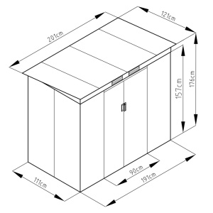 Magazie metalica pentru gradina 201x121x176 cm, gri, usa culisanta dubla - Img 5
