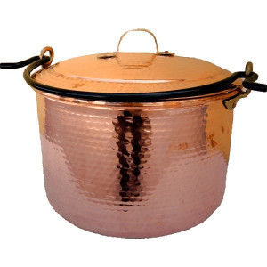 Oala din cupru 40 litri cu capac si toarta fier forjat pentru mancaruri traditionale