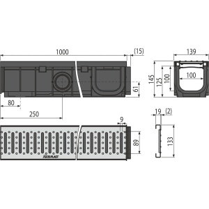 Rigola exterioara modulara cu gratar metalic 1m, Clasa 1500 kg, Alca - Img 3