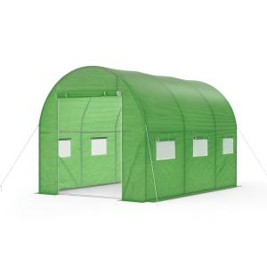 Sera tip tunel pentru gradina 3x2x2 m, cadru metalic galvanizat, 6 ferestre si folie PE verde