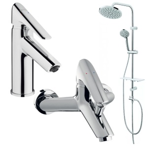 Set baterii 3 in 1 pentru lavoar, cada si coloana dus, economie apa, Ferro, Verdeline Cassino