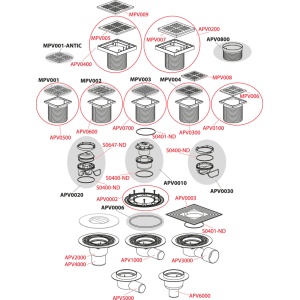 Sifon pardoseală ieşire verticală 105×105/50 mm, grătar oţel, APV2 - Img 3