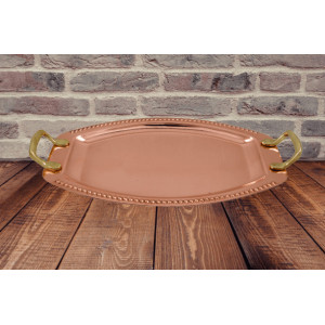 Tava Ovala din Cupru cu Manere din Bronz 34x25cm Fabricata in Grecia - Img 3