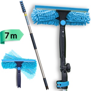 IGAD Professional Telescopic Window Cleaning Kit, 7m Extension Pole, Single Pivot 10" (25cm) Window Squeegee, Turquoise