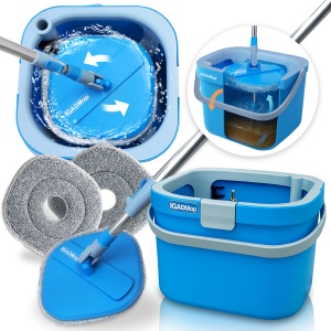 IGADMop Kit Professionale con Secchio, Sistema a 2 Scomparti per Separare Acqua Sporca e Pulita, Manico Telescopico da 130 cm, 2 Panni in Microfibra, Mocio Efficace per Tutte le Superfici