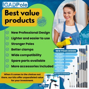 Kit de spălare IGADPole 5m: perie cu alimentare cu apă, perie pentru pânze de păianjen și racletă de 25 cm cu dozator de săpun, prevăzut cu tijă telescopică în 4 trepte - Img 6