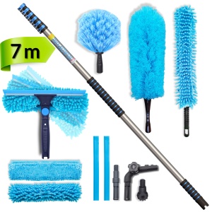 Kit di pulizia IGADPole con asta estensibile da 7 m, tergivetro e 3 accessori per la polvere