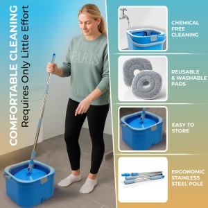 IGADMop Kit Professionale con Secchio, Sistema a 2 Scomparti per Separare Acqua Sporca e Pulita, Manico Telescopico da 130 cm, 2 Panni in Microfibra, Mocio Efficace per Tutte le Superfici - Img 5