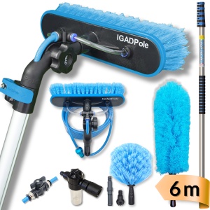 Kit de spălare IGADPole 6m: perie cu alimentare cu apă, dozator de săpun și robinet pentru furtun