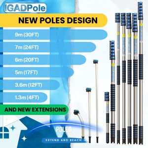 Kit profesional IGADPole pentru curățarea geamurilor, telescopic cu tija extensibilă de 7 m și racletă pivotantă unică de 25 cm, unelte pentru spălarea geamurilor - Img 5