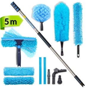 Kit di pulizia IGADPole con asta estensibile da 5 m, tergivetro e 3 accessori per la polvere