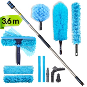 Kit de curățare IGADPole cu tijă extensibilă de 3,6m, racletă și 3 accesorii pentru praf