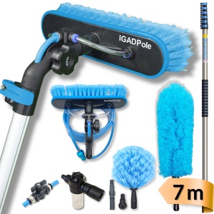 Kit de spălare IGADPole 7m: perie cu alimentare cu apă, dozator de săpun și robinet pentru furtun
