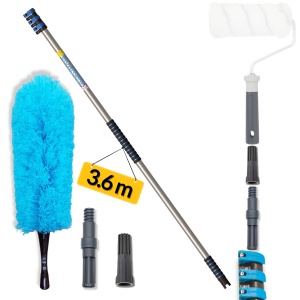 Kit IGADPole con asta telescopica estensibile fino a 3,6m – asta per pulizia in microfibra per soffitti alti, ventilatori da soffitto, finestre e ragnatele