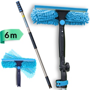 IGADPole Fensterreinigungs-Set, teleskopisch mit 6 m ausziehbarer Stange und einmaligem 25 cm Schwenkrakel für Fenster