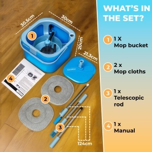 IGADMop Kit Professionale con Secchio, Sistema a 2 Scomparti per Separare Acqua Sporca e Pulita, Manico Telescopico da 130 cm, 2 Panni in Microfibra, Mocio Efficace per Tutte le Superfici - Img 3