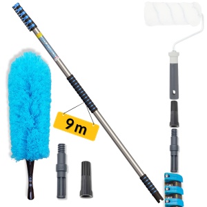 Kit IGADPole cu tijă telescopică extensibilă de 9 m – bară de curățare cu microfibră pentru tavane înalte, ventilatoare de tavan, ferestre și pânze de păianjen