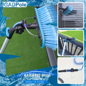 Kit di lavaggio IGADPole 3.6m: spazzola ad alimentazione d’acqua, spazzola per ragnatele e tergivetro da 25 cm con dispenser di sapone, dotato di asta telescopica a 3 sezioni - Img 2