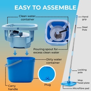 IGADMop Professionelles Set mit Eimer, 2-Kammer-System zur Trennung von Schmutz- und Frischwasser, 130 cm Teleskopstiel, 2 Mikrofasertücher – Bodenwischer, effizient für alle Oberflächen - Img 4