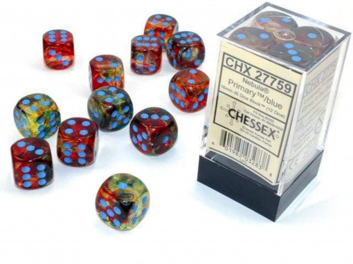 Chessex 12 buc. 16mm D6 Dice Block Nebula - Primary/blue