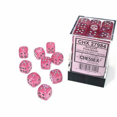 Chessex 36 buc. 12mm D6 Dice Block Borealis - Pink/silver
