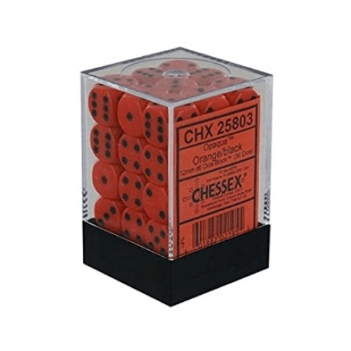 CHESSEX OPAQUE 12MM D6 WITH PIPS DICE BLOCKS (36 DICE) - ORANGE W/BLACK