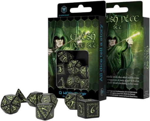 Elvish Black & Glow-in-the-dark Dice Set