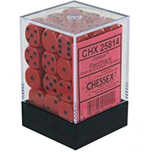 CHESSEX OPAQUE 12MM D6 WITH PIPS DICE BLOCKS (36 DICE) - RED W/BLACK