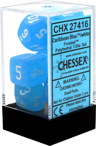 Chessex Frosted Polyhedral 7-Die Set - Carribean Blue w/white