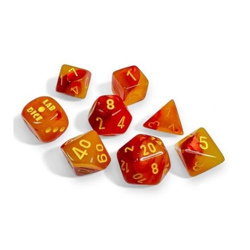 LAB DICE 8 - GEMINI GELLOW-RED/YELLOW POLYHEDRAL LUMINARY 7-DICE SET (WITH BONUS DIE)