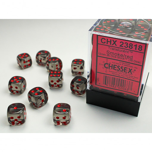 Chessex 36 buc. 12mm D6 Dice Block Translucent - Smoke/red