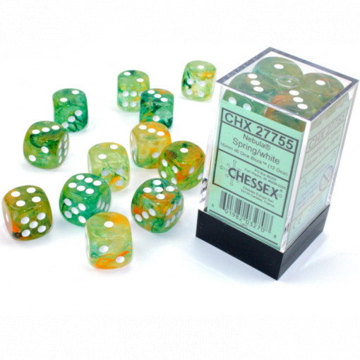 Chessex 12 buc.16mm D6 Dice Block Nebula - Spring/white