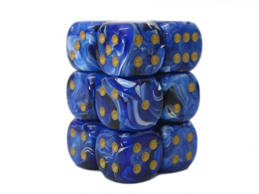 Chessex 12 buc. 16mm D6 Dice Block Vortex - Blue/gold