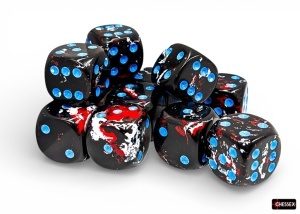 CHESSEX: Brush 16mm D6 Dice Block (12 Dice) - Dark Side/Blue - Img 2