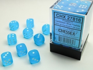 CHESSEX: Frosted 12mm D6 Dice Block (36 Dice) - Caribbean Blue/White