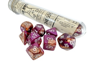 CHESSEX: Lab Dice: Gemini Polyhedral 7-Dice Set (With Extra D6) - Copper-Purple/White